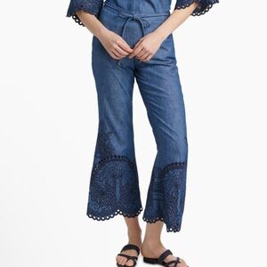 ZIMMERMANN COCO EMBROIDERED PANT RAILWAY BLUE